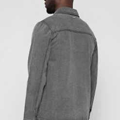 Man Jackets Washed Denim Coach Jacket - Grey CO-ORDS