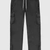 Man Casual Trousers Waxed Cargo Pants - Black