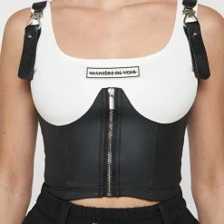 Woman Tops TOPS & T SHIRTS Vegan Leather Corset Crop Top - White