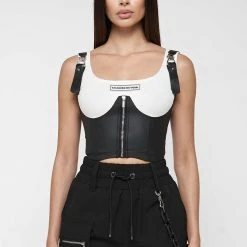 Woman Tops TOPS & T SHIRTS Vegan Leather Corset Crop Top - White