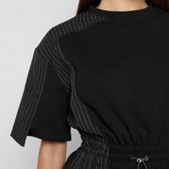 Woman Dresses Pinstripe T Shirt Dress - Black
