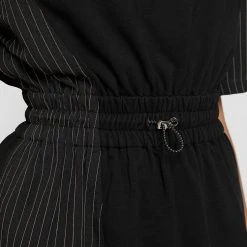 Woman Dresses Pinstripe T Shirt Dress - Black