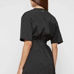 Woman Dresses Pinstripe T Shirt Dress - Black