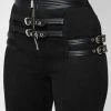 Woman Leggings Vegan Suede Buckle Detail Leggings - Black
