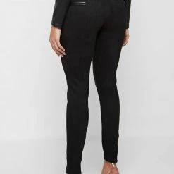 Woman Leggings Vegan Suede Buckle Detail Leggings - Black