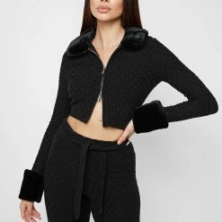 Woman Jackets CO-ORDS Plush Knitted Jacket - Black