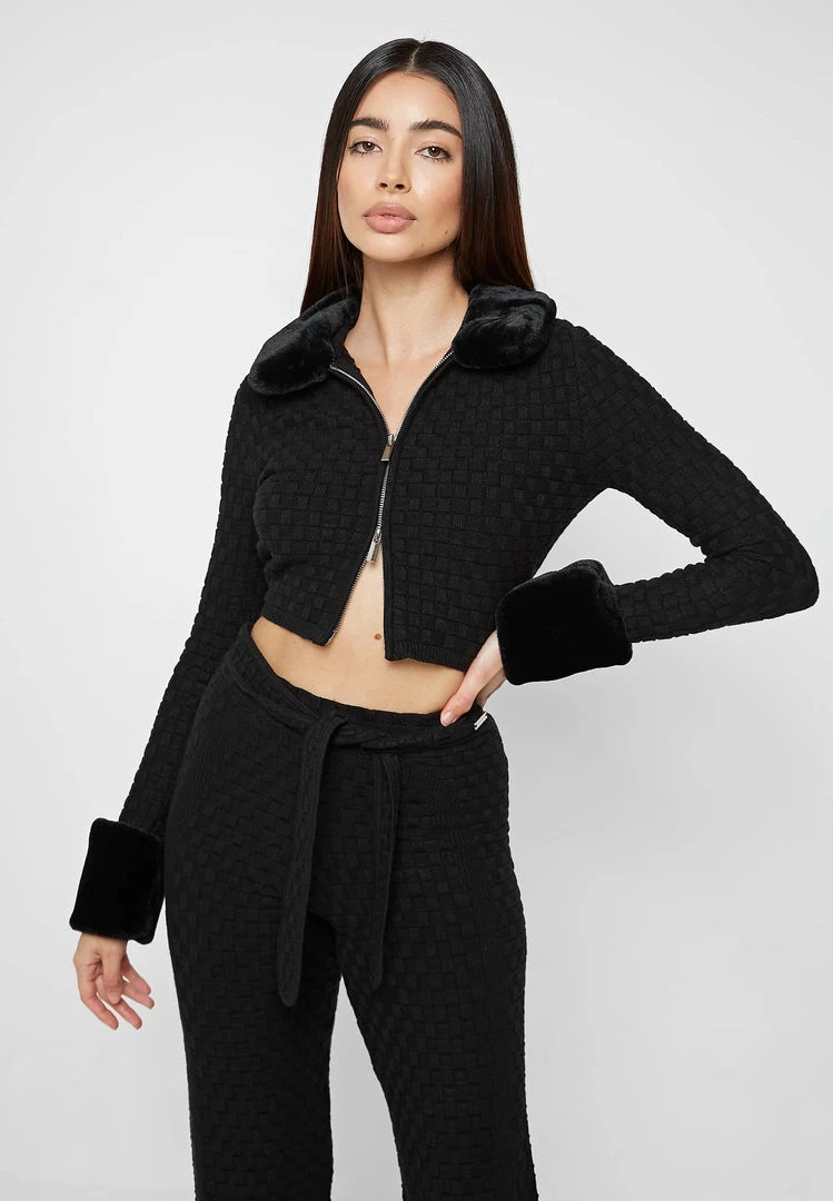 Woman Jackets CO-ORDS Plush Knitted Jacket - Black