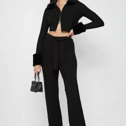 Woman Jackets CO-ORDS Plush Knitted Jacket - Black