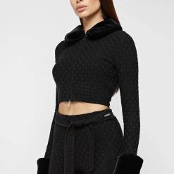 Woman Jackets CO-ORDS Plush Knitted Jacket - Black