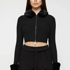 Woman Jackets CO-ORDS Plush Knitted Jacket - Black
