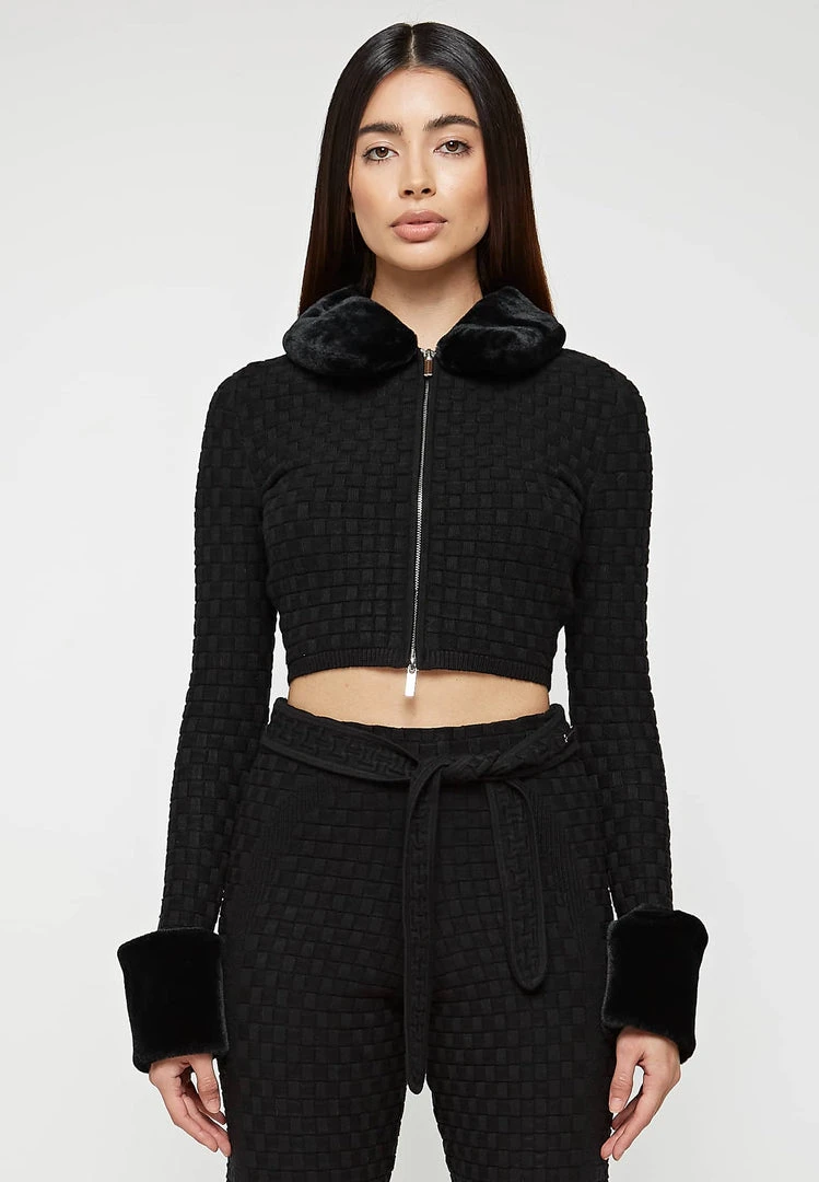 Woman Jackets CO-ORDS Plush Knitted Jacket - Black