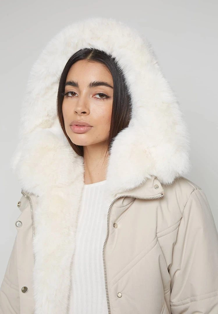 Woman Coats OUTERWEAR Faux Fur Longline Coat - Beige