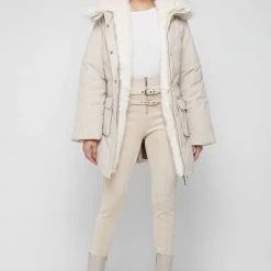 Woman Coats OUTERWEAR Faux Fur Longline Coat - Beige