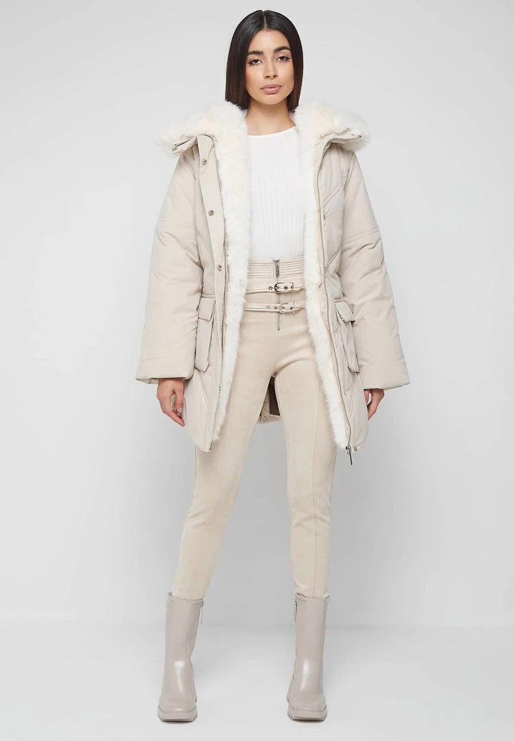 Woman Coats OUTERWEAR Faux Fur Longline Coat - Beige