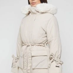 Woman Coats OUTERWEAR Faux Fur Longline Coat - Beige