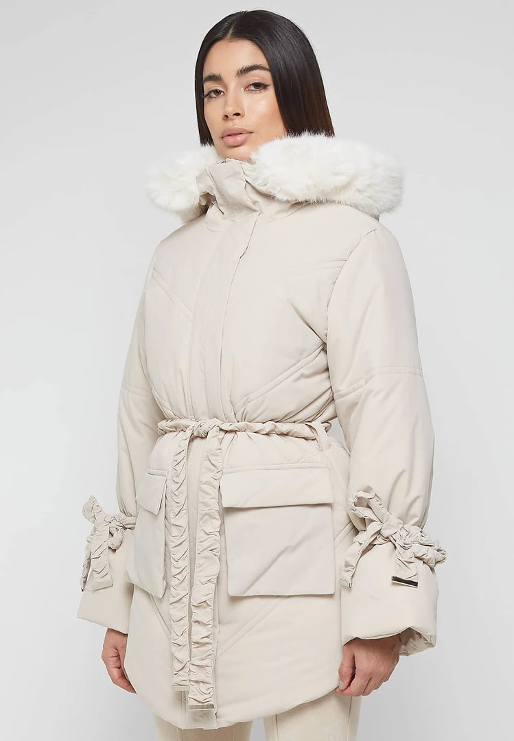 Woman Coats OUTERWEAR Faux Fur Longline Coat - Beige