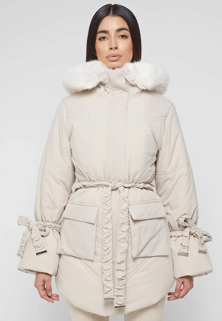 Woman Coats OUTERWEAR Faux Fur Longline Coat - Beige