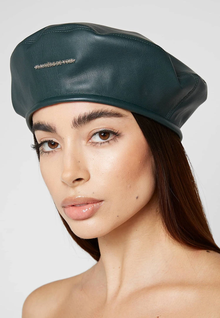 Woman Accessories Vegan Leather Beret - Green