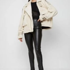 Woman Jackets Oversized Plush Biker Jacket - Beige