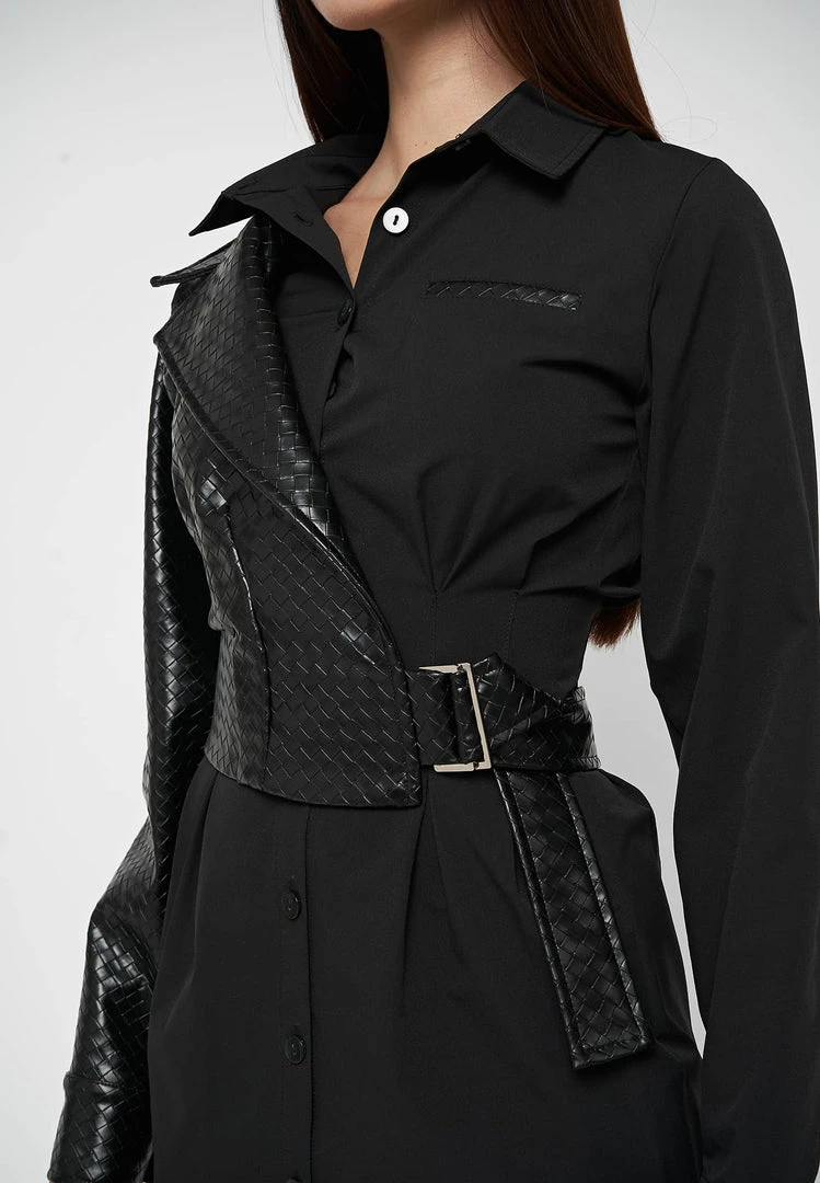 Woman Dresses Woven Overlay Shirt Dress - Black