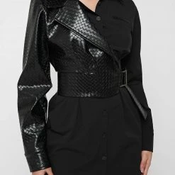 Woman Dresses Woven Overlay Shirt Dress - Black