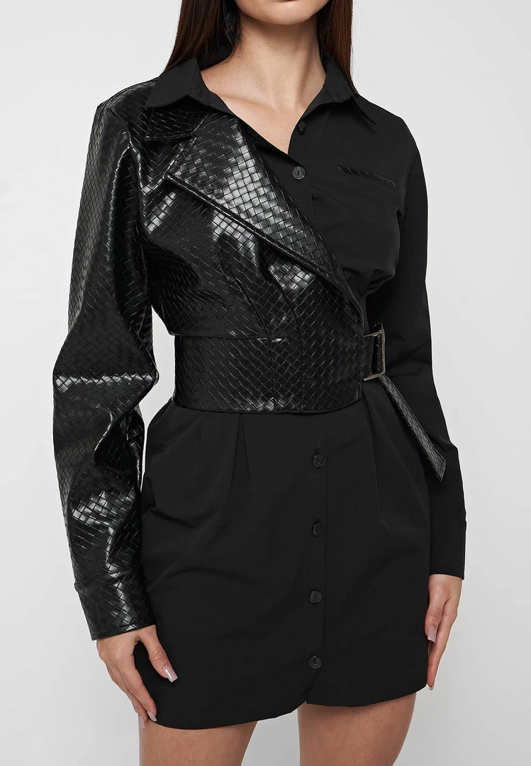 Woman Dresses Woven Overlay Shirt Dress - Black