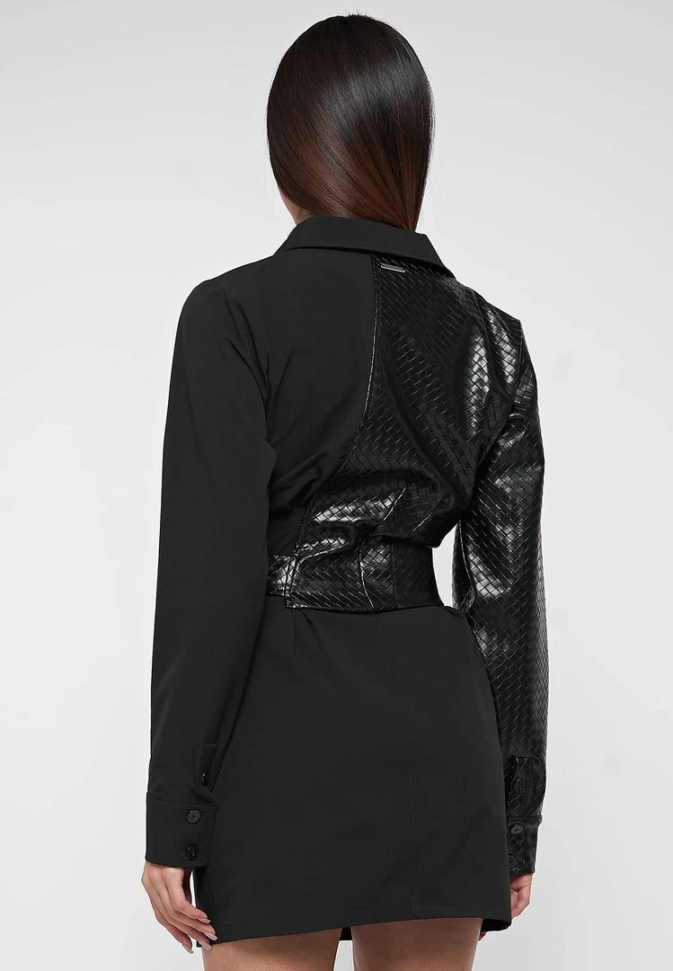 Woman Dresses Woven Overlay Shirt Dress - Black