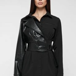 Woman Dresses Woven Overlay Shirt Dress - Black