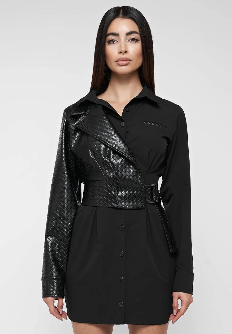 Woman Dresses Woven Overlay Shirt Dress - Black
