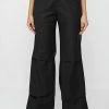 Woman Trousers Woven & Vegan Leather Tacked Trousers - Black