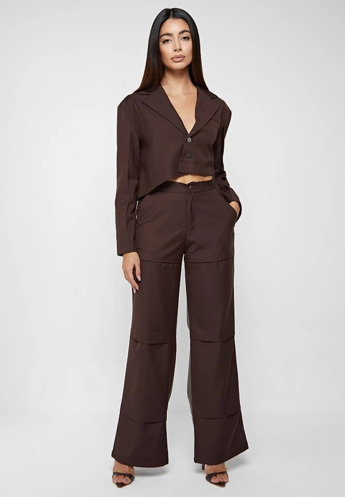 Woman Trousers Woven & Vegan Leather Tacked Trousers - Brown