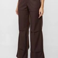 Woman Trousers Woven & Vegan Leather Tacked Trousers - Brown