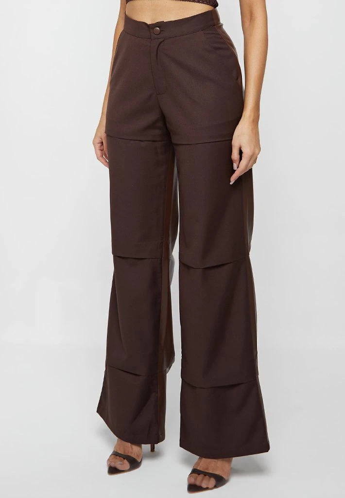 Woman Trousers Woven & Vegan Leather Tacked Trousers - Brown