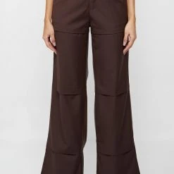 Woman Trousers Woven & Vegan Leather Tacked Trousers - Brown