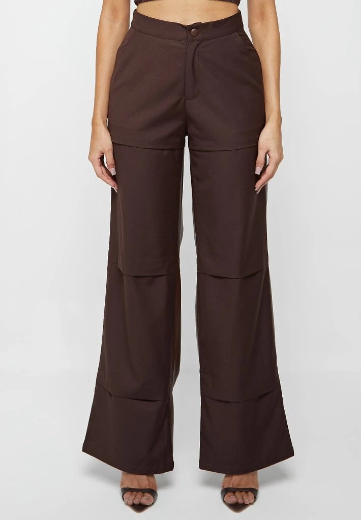 Woman Trousers Woven & Vegan Leather Tacked Trousers - Brown