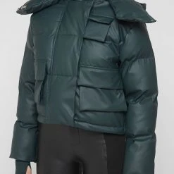 Woman Coats Wrap Neck Puffer Jacket - Forest Green OUTERWEAR