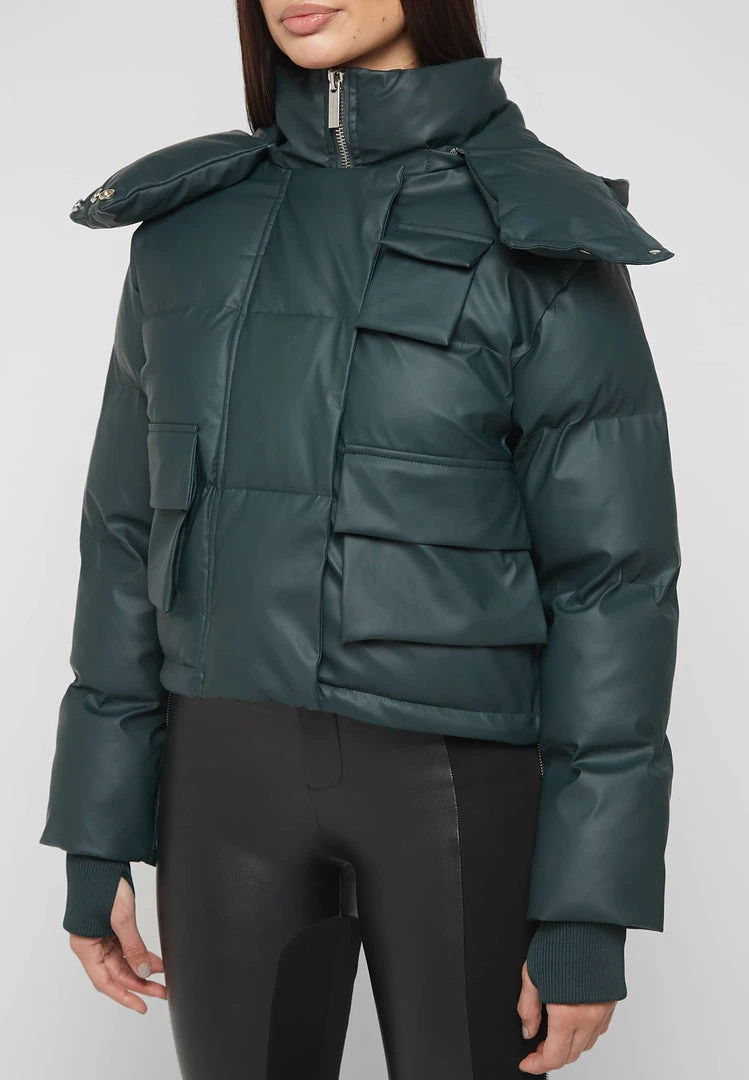 Woman Coats Wrap Neck Puffer Jacket - Forest Green OUTERWEAR