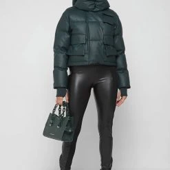Woman Coats Wrap Neck Puffer Jacket - Forest Green OUTERWEAR
