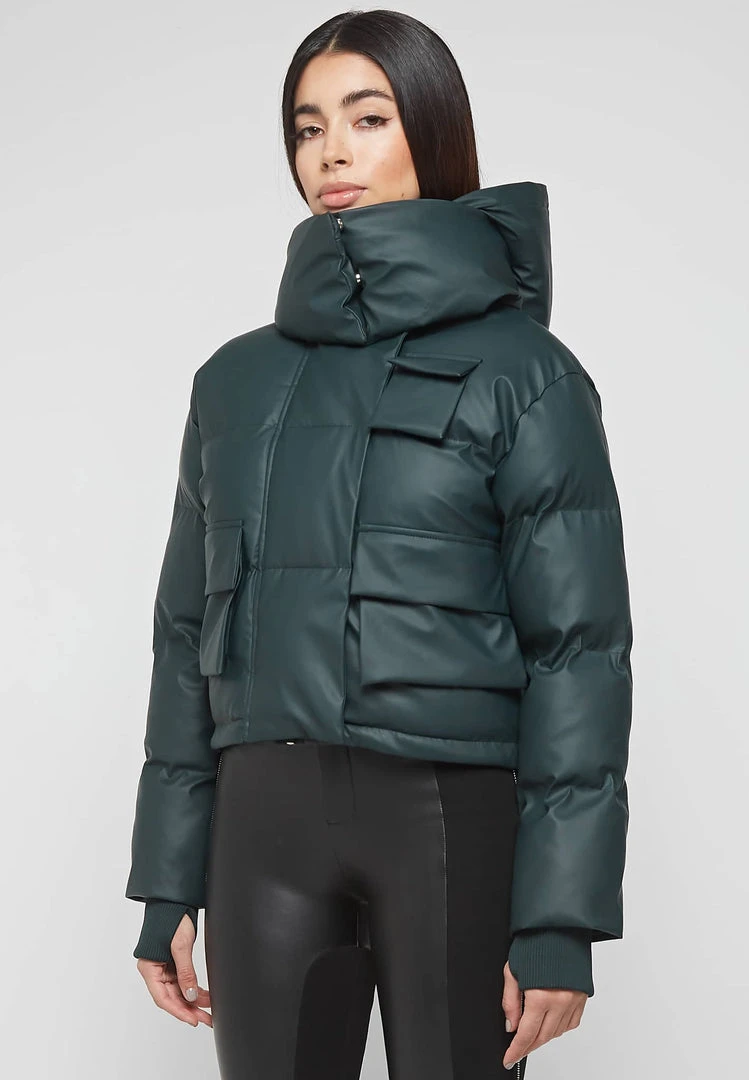 Woman Coats Wrap Neck Puffer Jacket - Forest Green OUTERWEAR