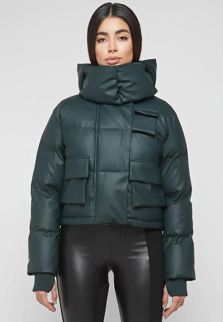 Woman Coats Wrap Neck Puffer Jacket - Forest Green OUTERWEAR