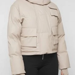 Woman Coats OUTERWEAR Wrap Neck Puffer Jacket - Beige