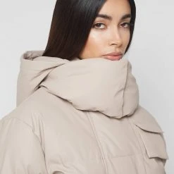 Woman Coats OUTERWEAR Wrap Neck Puffer Jacket - Beige