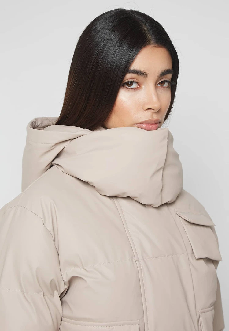 Woman Coats OUTERWEAR Wrap Neck Puffer Jacket - Beige