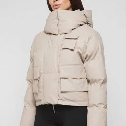 Woman Coats OUTERWEAR Wrap Neck Puffer Jacket - Beige