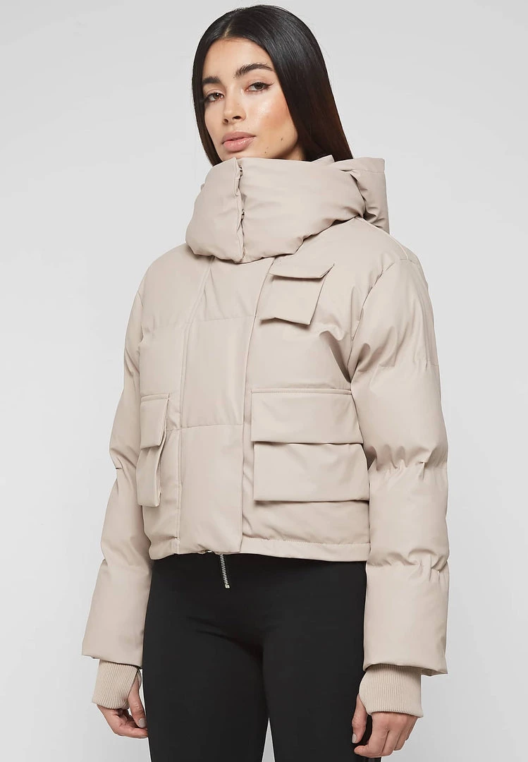 Woman Coats OUTERWEAR Wrap Neck Puffer Jacket - Beige