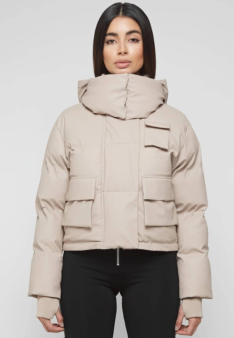 Woman Coats OUTERWEAR Wrap Neck Puffer Jacket - Beige