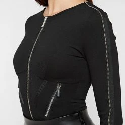 Woman Tops Zip Detail Bodysuit - Black BODYSUITS