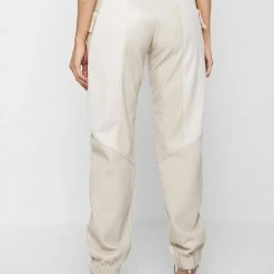 Woman Trousers Zip Detail Vegan Leather & Suede Trousers - Beige