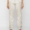 Woman Trousers Zip Detail Vegan Leather & Suede Trousers - Beige