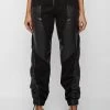 Woman Trousers Zip Detail Vegan Suede & Leather Trousers - Black